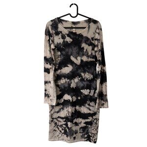 Raquel Allegra Beige Gray Tie Dye Long Sleeve Tunic Dress Womens Size Small